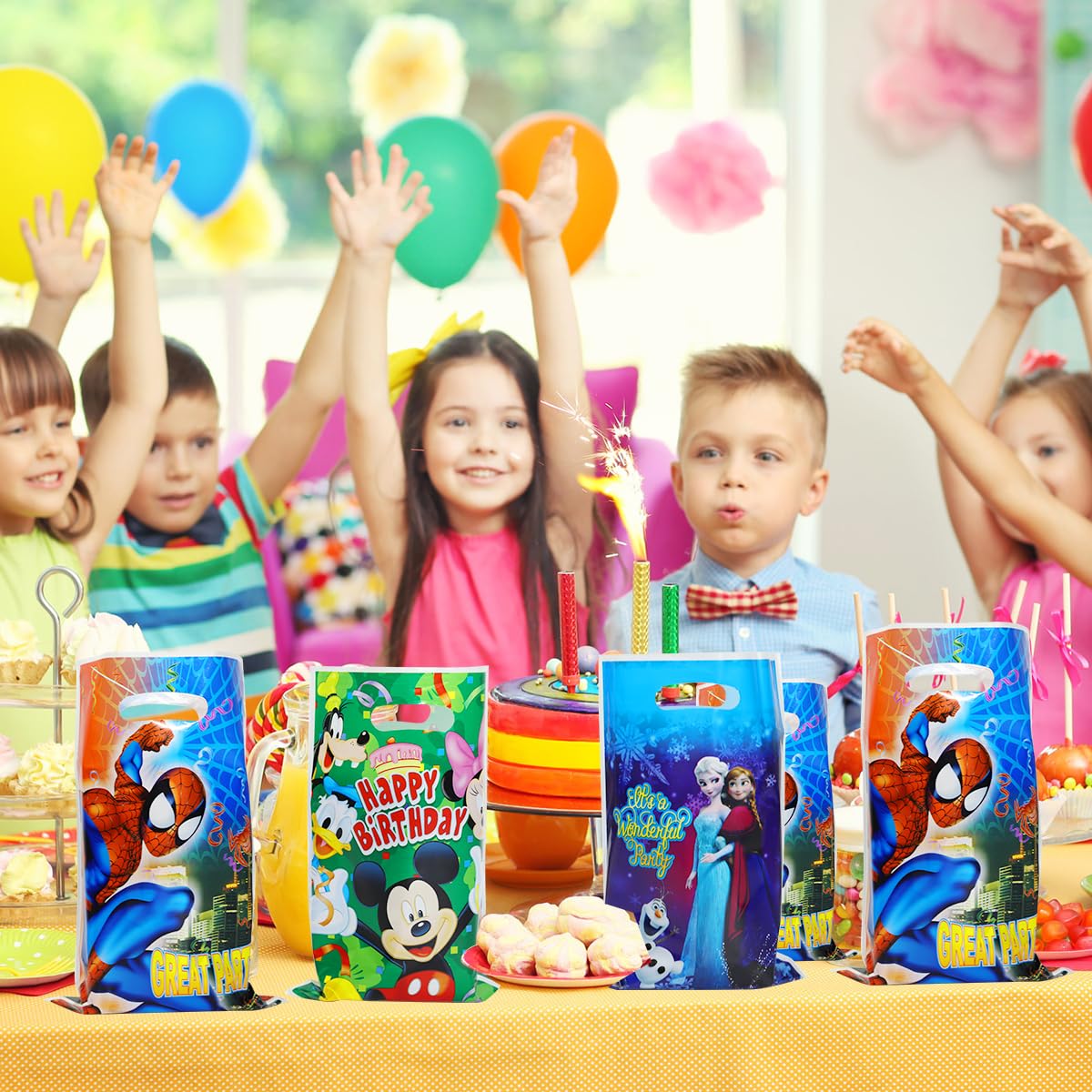 HASTHIP 60Pcs Superhero Spiderman, Mickey, Frozen Cute Party Gift Bags Candy Favors Bags for Kids Birthday Cartoon Theme Party Baby Shower Decorations HASTHIP 60Pcs Superhero Spiderman, Mickey, Frozen Cute Party Gift Bags Candy Favors Bags for Kids Birthday Cartoon Theme Party Baby Shower Decorations